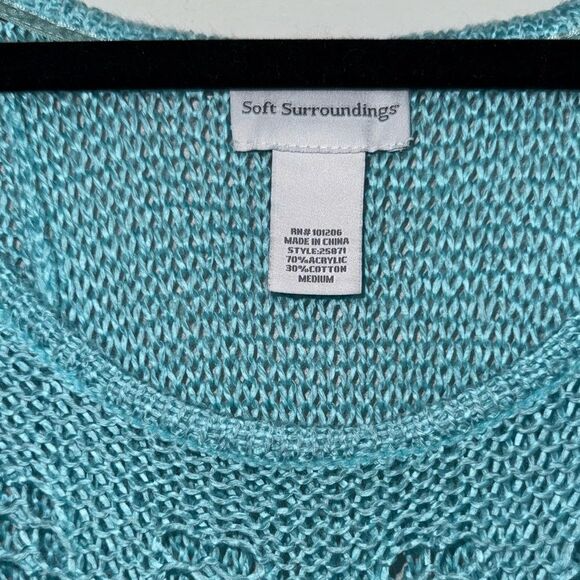 Soft Surroundings Crochet Knit Aqua Blue Loose Knit Relaxed Fit Sweater Size M - Picture 2 of 4